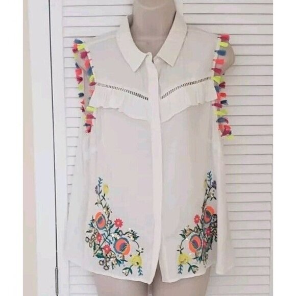 NEW LUXE MODA WHITE EMBROIDERED EMBELLISHED BLOUSE TOP SZ XLARGE - Picture 1 of 10